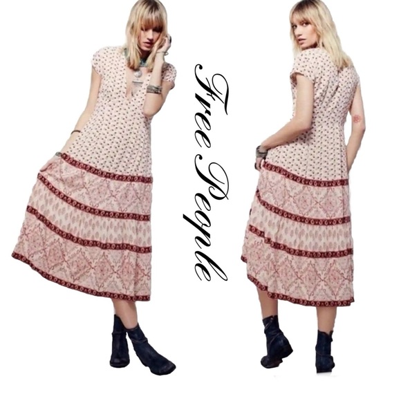 Free People Bella Notte Midi Dress Pink Combo Size 2 - Picture 8 of 9